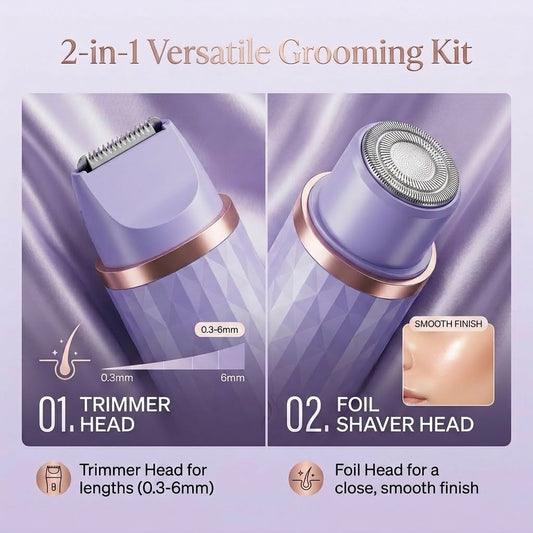 Advanced 2-in-1 Women’s Electric Shaver & Trimmer - IPX7 Waterproof Wet/Dry Body Groomer with Travel Kit