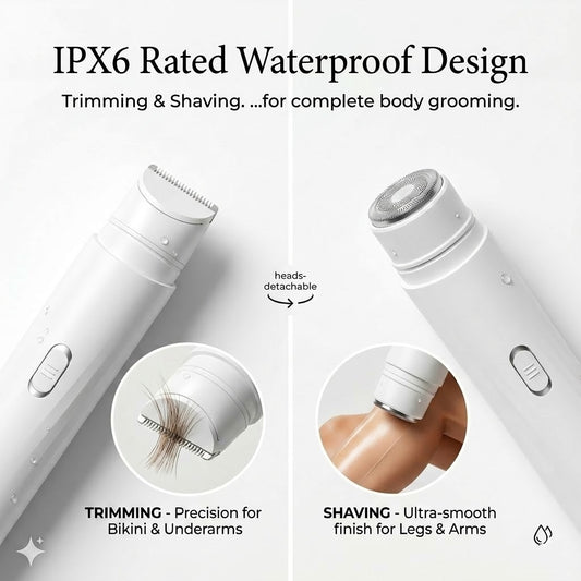 2-in-1 Women's Electric Shaver & Hair Trimmer | Wet/Dry Waterproof Body Groomer