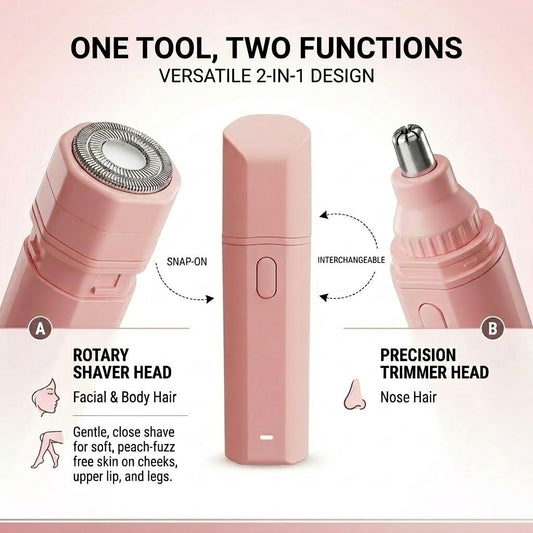 2-in-1 Rechargeable Women's Facial Hair Trimmer & Precision Groomer - Portable Travel Size