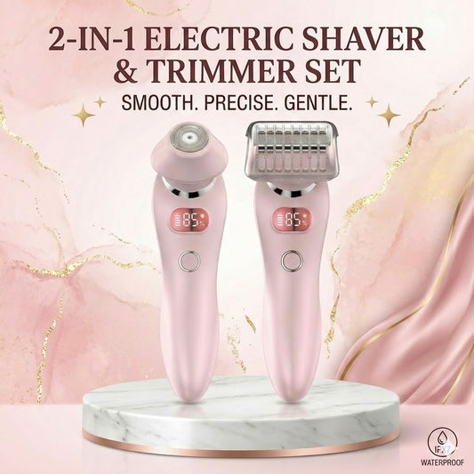2-in-1 Women's Electric Shaver & Body Trimmer | Wet & Dry Waterproof Hair Removal Grooming Kit with LED Display