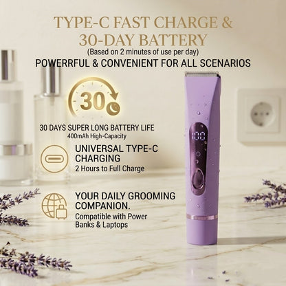 2-in-1 Electric Razor for Women, Cordless Wet/Dry Body Shaver & Hair Trimmer with LED Display, IPX7 Waterproof, USB-C Rechargeable
