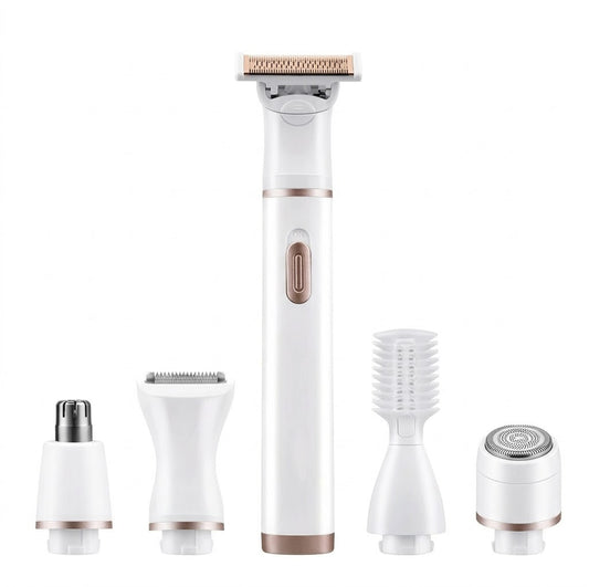 5-in-1 Women's Electric Trimmer & Grooming Kit - Hypoallergenic 18K Rose Gold, USB Rechargeable