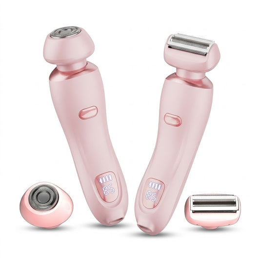 2-in-1 Women's Electric Shaver, Cordless Wet & Dry Hair Remover with LED Display, Rechargeable Trimmer for Face, Legs & Underarms
