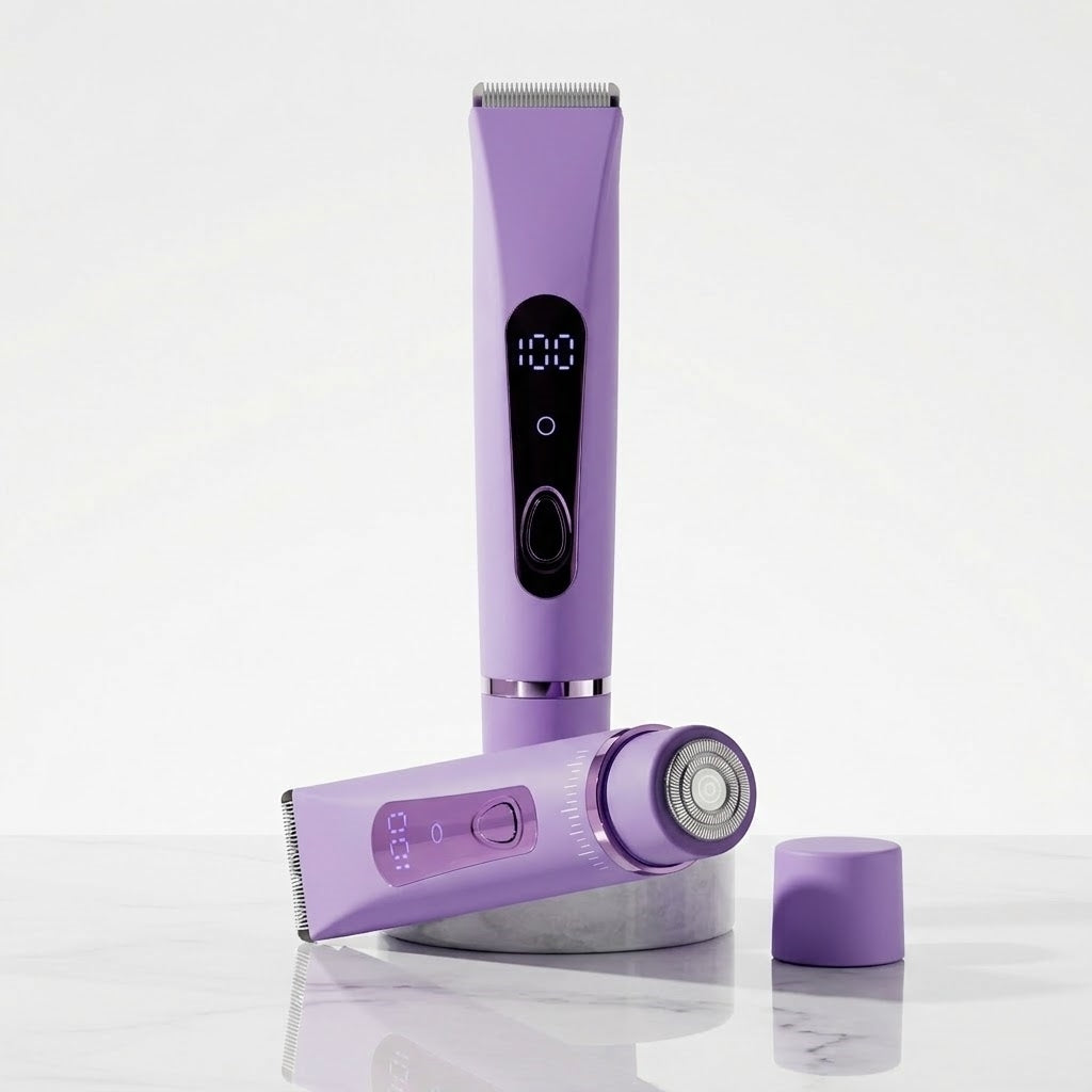 2-in-1 Electric Razor for Women, Cordless Wet/Dry Body Shaver & Hair Trimmer with LED Display, IPX7 Waterproof, USB-C Rechargeable