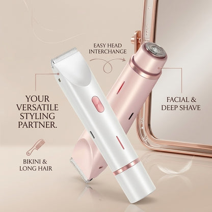 2-in-1 Cordless Women’s Precision Trimmer & Facial Shaver | Rechargeable, Travel-Ready Grooming Kit