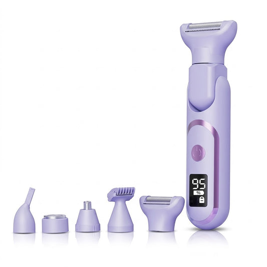 5-in-1 Women's Electric Shaver & Grooming Kit | Wet/Dry Rechargeable Hair Removal for Body, Face & Bikini | IPX7 Waterproof, LED Display