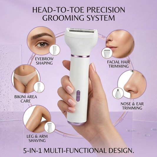 5-in-1 Rechargeable Women's Electric Shaver | Waterproof Precision Grooming Kit