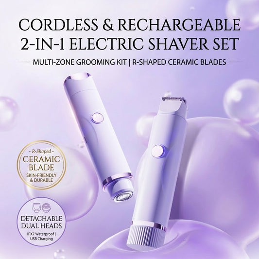 Cordless 2-in-1 Electric Shaver & Trimmer for Women – IPX7 Waterproof Wet/Dry Body Grooming Kit with USB-C