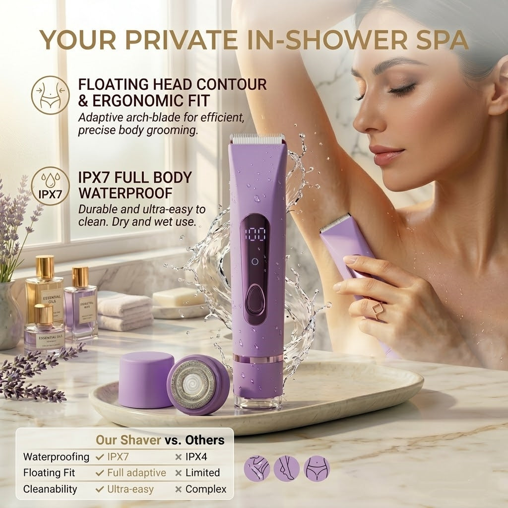 2-in-1 Electric Razor for Women, Cordless Wet/Dry Body Shaver & Hair Trimmer with LED Display, IPX7 Waterproof, USB-C Rechargeable