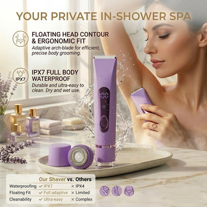 2-in-1 Electric Razor for Women, Cordless Wet/Dry Body Shaver & Hair Trimmer with LED Display, IPX7 Waterproof, USB-C Rechargeable