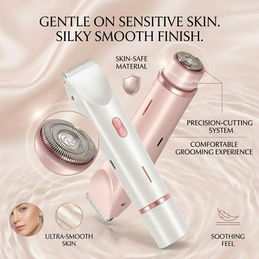 2-in-1 Cordless Women’s Precision Trimmer & Facial Shaver | Rechargeable, Travel-Ready Grooming Kit