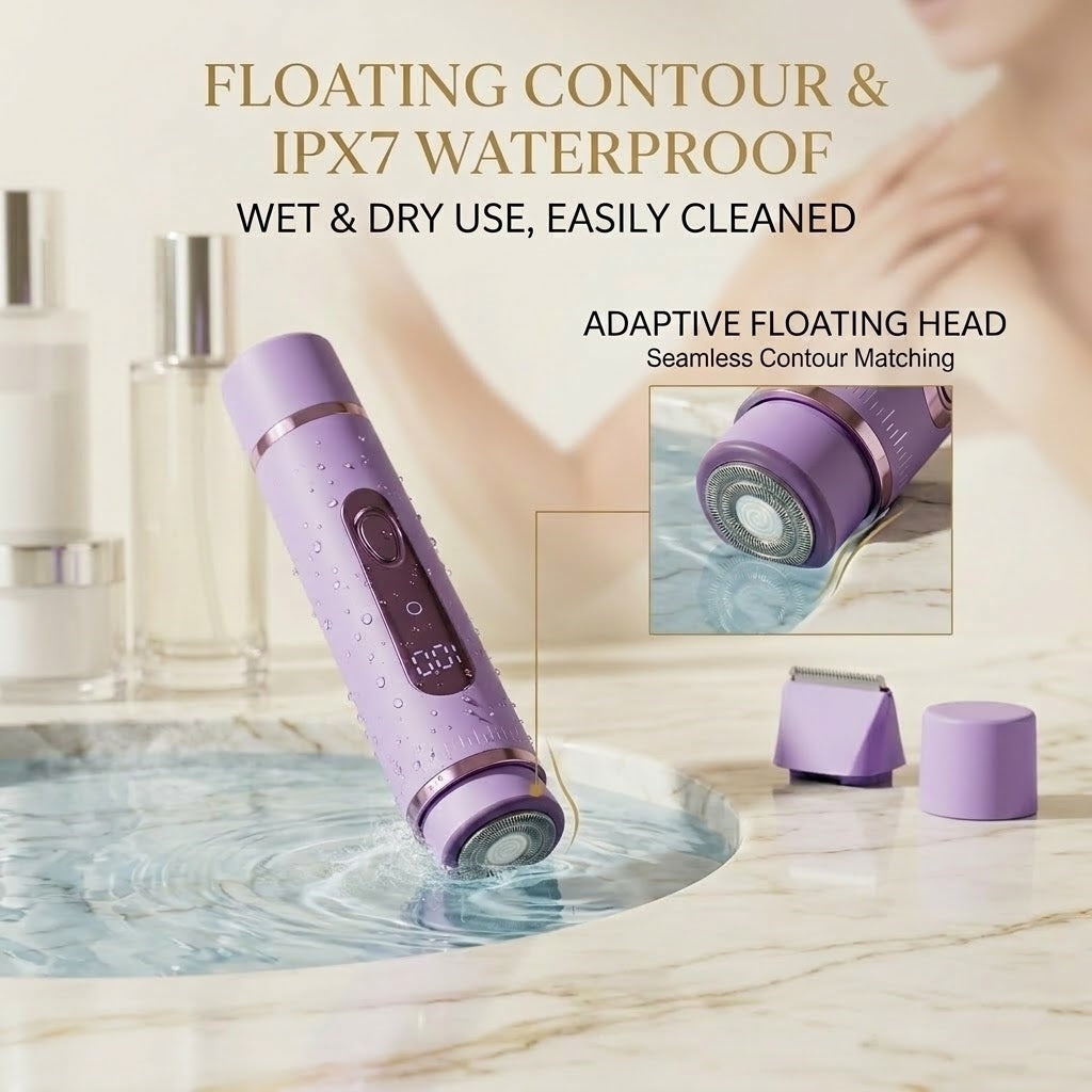 2-in-1 Electric Razor for Women, Cordless Wet/Dry Body Shaver & Hair Trimmer with LED Display, IPX7 Waterproof, USB-C Rechargeable