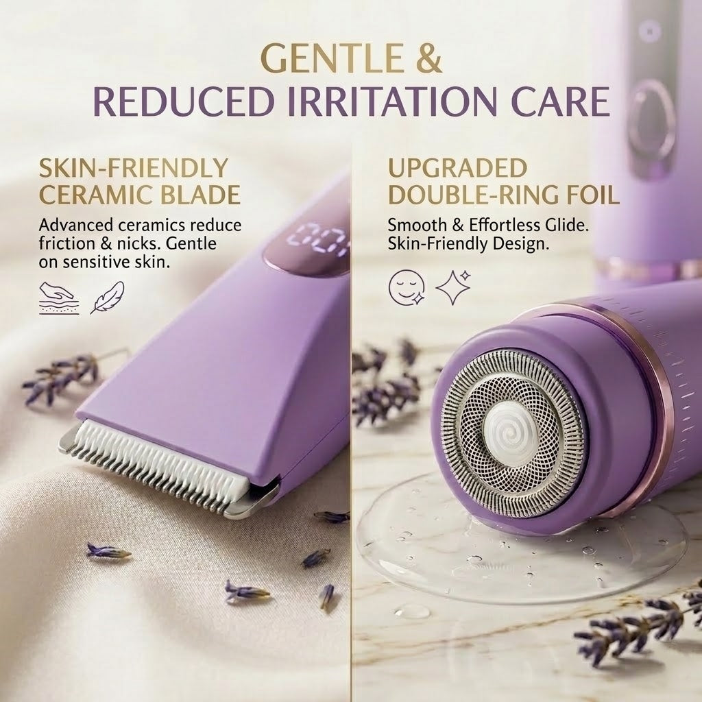 2-in-1 Electric Razor for Women, Cordless Wet/Dry Body Shaver & Hair Trimmer with LED Display, IPX7 Waterproof, USB-C Rechargeable