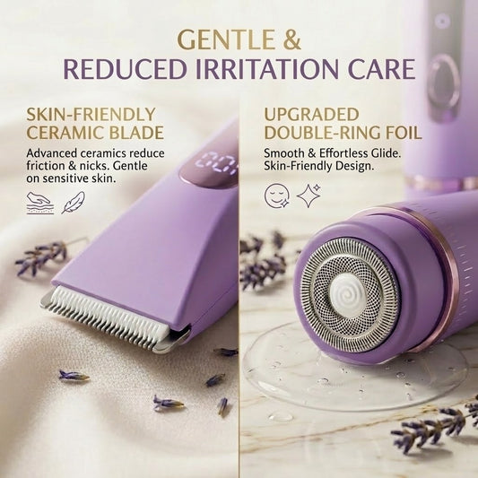 2-in-1 Electric Razor for Women, Cordless Wet/Dry Body Shaver & Hair Trimmer with LED Display, IPX7 Waterproof, USB-C Rechargeable